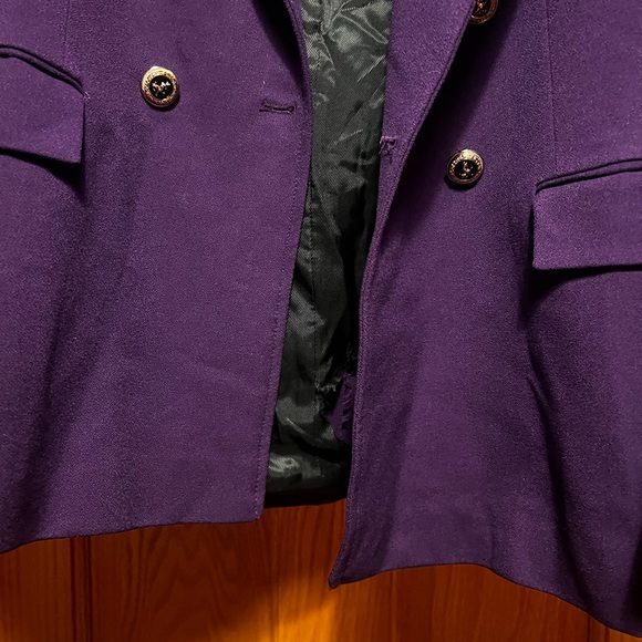 Zara Medium Purple Gabardine Gold Button Double Breasted Slim Long Blazer New - Picture 8 of 9